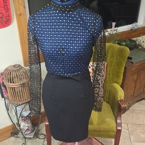 PrettyLittleThing Black and Gold Mesh Top Cocktail Mini Dress